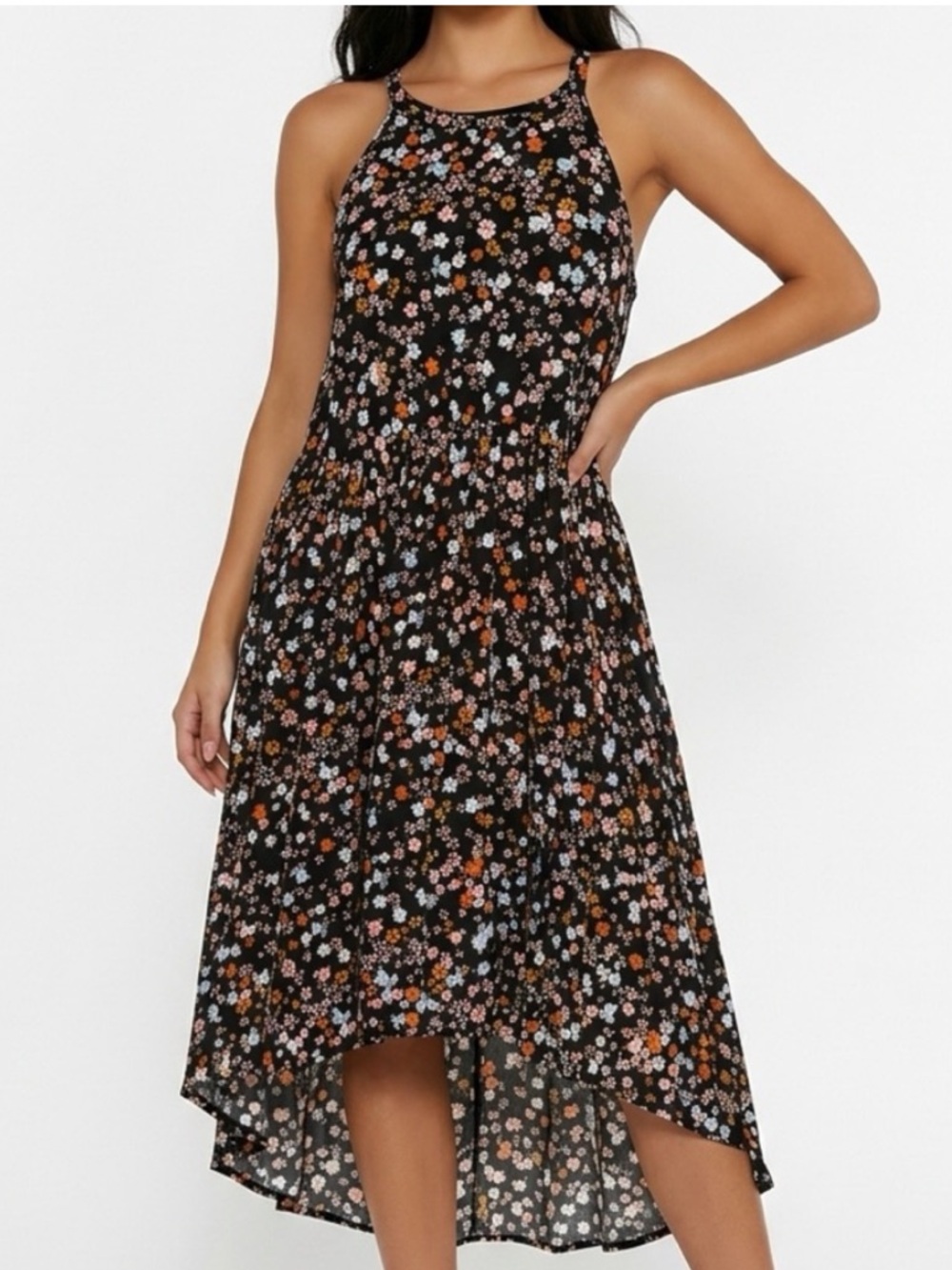 Torrid Black Floral Sleeveless High-Low Midi Dress